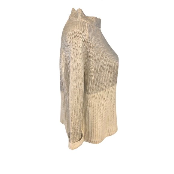 Chicos Silver Cream Crewneck Pullover Glitz Zipper Back Sweater Sz M - Picture 8 of 14
